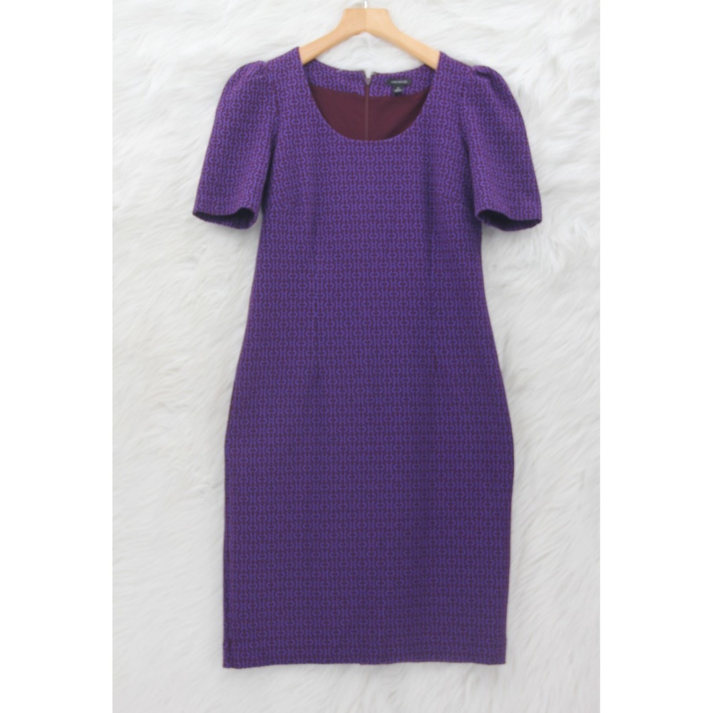 Ann Taylor Petite Ottoman Purple Scoop Neck Sheath Dress Women's 4P Career #1676